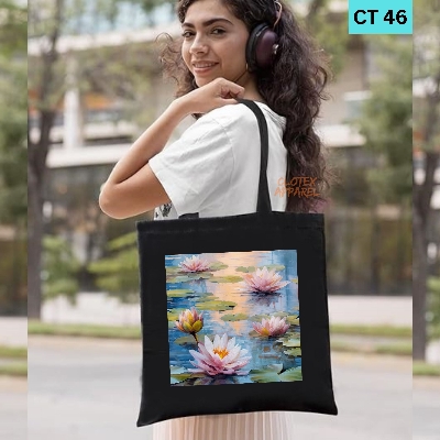 Picture of Smile Canvas Tote Bag Women Empowerment Lotus Flower Designed Cotton Canvas Tote Bag With Zipper for Women Girls  Ladies Everyday Daily Useable Fashionable Hand Shoulder Bag For School College University Students (CT 46)