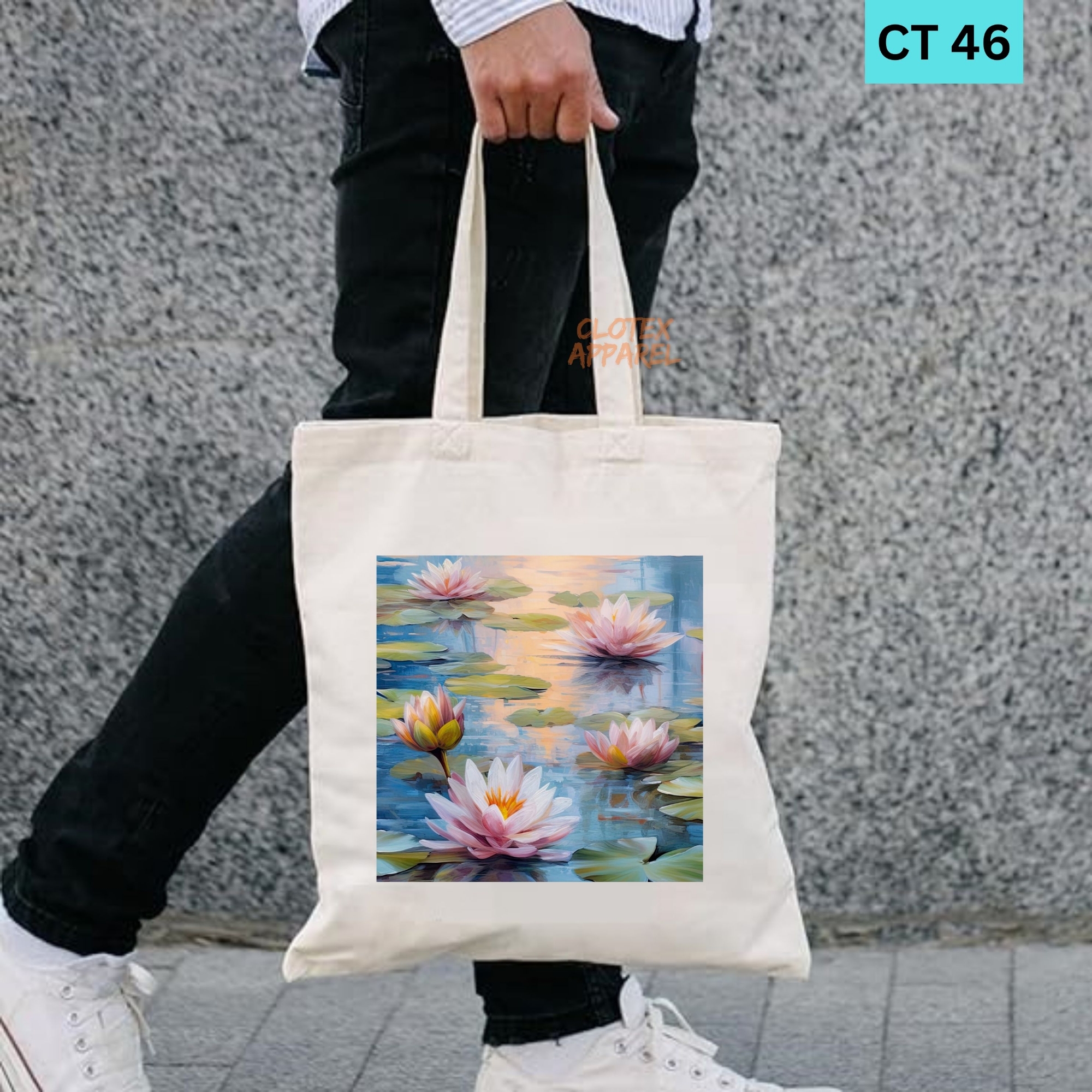 Picture of Smile Canvas Tote Bag Women Empowerment Lotus Flower Designed Cotton Canvas Tote Bag With Zipper for Women Girls  Ladies Everyday Daily Useable Fashionable Hand Shoulder Bag For School College University Students (CT 46)