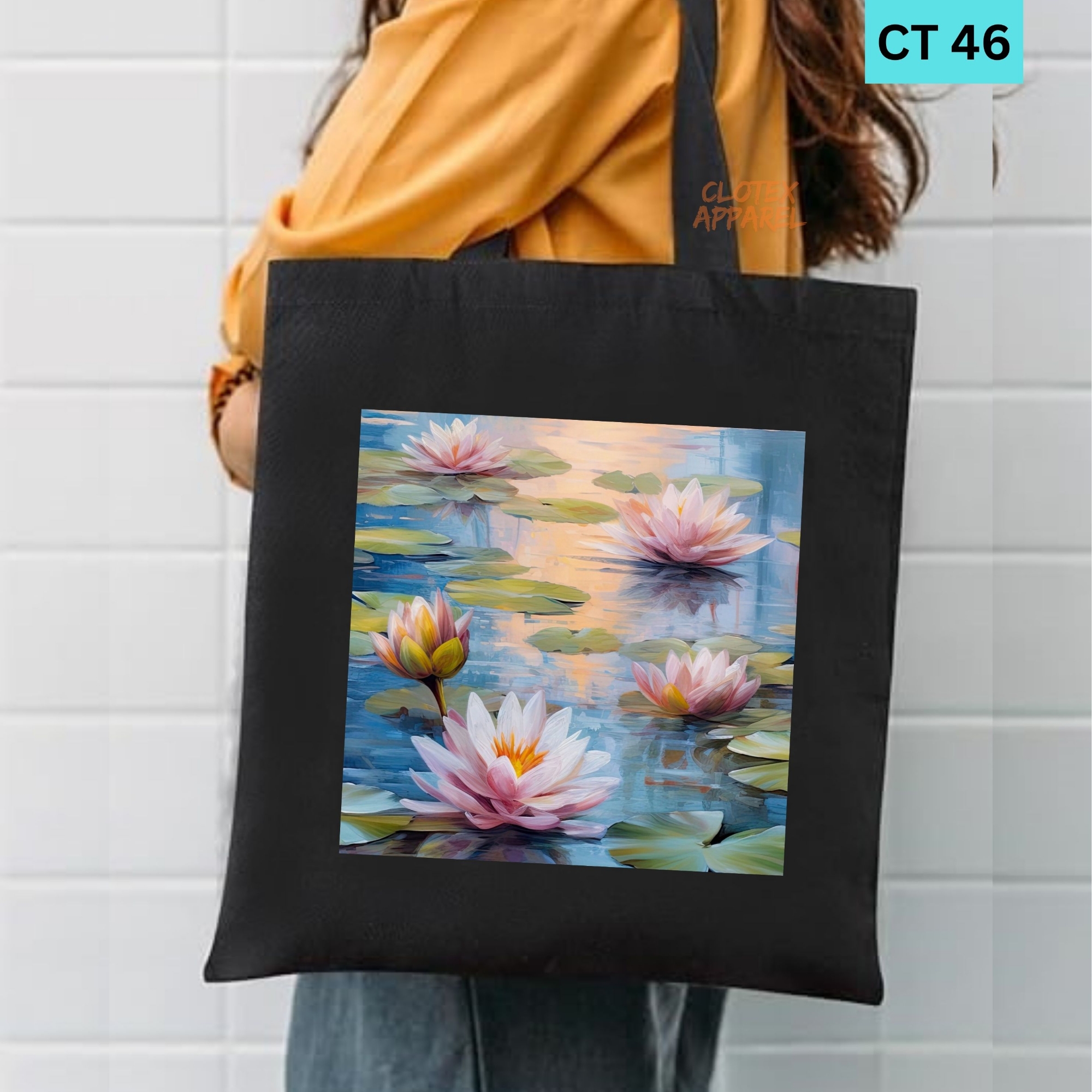 Picture of Smile Canvas Tote Bag Women Empowerment Lotus Flower Designed Cotton Canvas Tote Bag With Zipper for Women Girls  Ladies Everyday Daily Useable Fashionable Hand Shoulder Bag For School College University Students (CT 46)