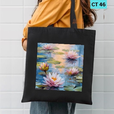 Picture of Smile Canvas Tote Bag Women Empowerment Lotus Flower Designed Cotton Canvas Tote Bag With Zipper for Women Girls  Ladies Everyday Daily Useable Fashionable Hand Shoulder Bag For School College University Students (CT 46)