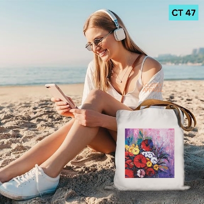 Picture of Smile Canvas Tote Bag Women Empowerment Designed Cotton Canvas Tote Bag With Zipper for Women Girls  Ladies Everyday Daily Useable Fashionable Hand Shoulder Bag For School College University Students (CT 47)