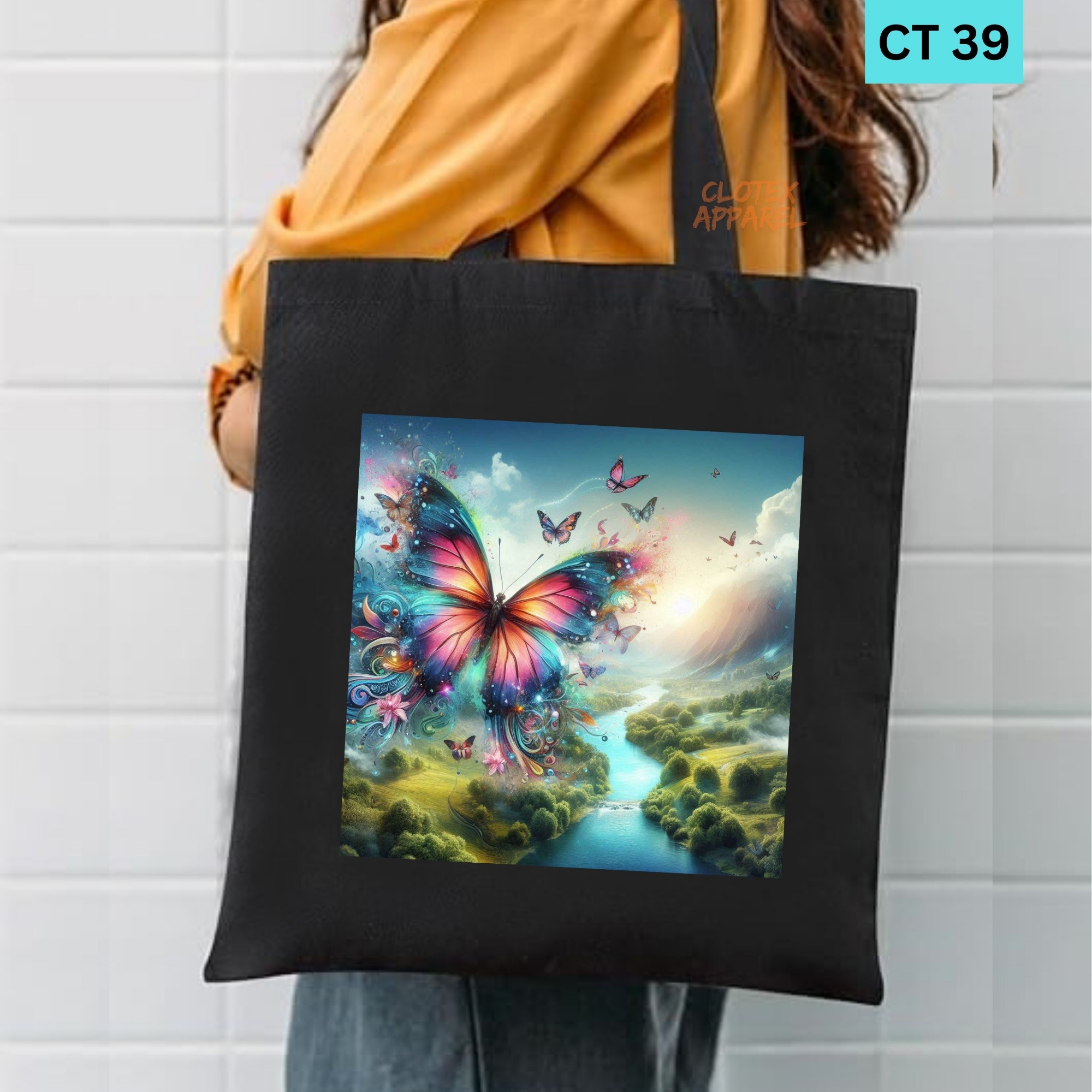 Picture of Smile Canvas Tote Bag Women Empowerment Baterfly  Designed Cotton Canvas Tote Bag With Zipper for Women Girls  Ladies Everyday Daily Useable Fashionable Hand Shoulder Bag For School College University Students (CT 39)