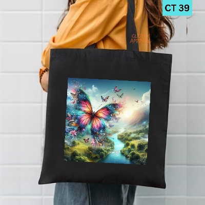 Picture of Smile Canvas Tote Bag Women Empowerment Baterfly  Designed Cotton Canvas Tote Bag With Zipper for Women Girls  Ladies Everyday Daily Useable Fashionable Hand Shoulder Bag For School College University Students (CT 39)