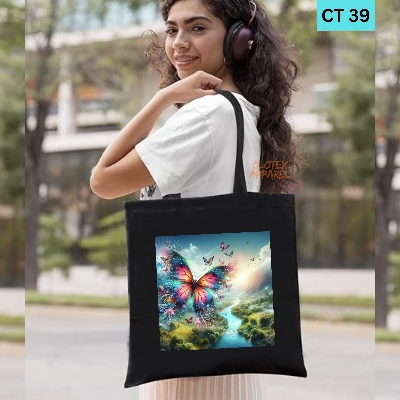 Picture of Smile Canvas Tote Bag Women Empowerment Baterfly  Designed Cotton Canvas Tote Bag With Zipper for Women Girls  Ladies Everyday Daily Useable Fashionable Hand Shoulder Bag For School College University Students (CT 39)