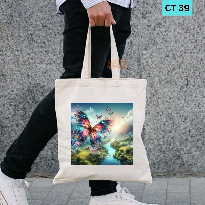 Picture of Smile Canvas Tote Bag Women Empowerment Baterfly  Designed Cotton Canvas Tote Bag With Zipper for Women Girls  Ladies Everyday Daily Useable Fashionable Hand Shoulder Bag For School College University Students (CT 39)