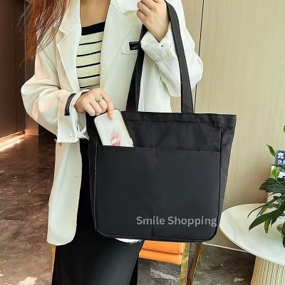 Picture of Women Cotton tote bag solid color designer ladies casual handbag shoulder bag simple large capacity reusable shopping beach bag FSB 09