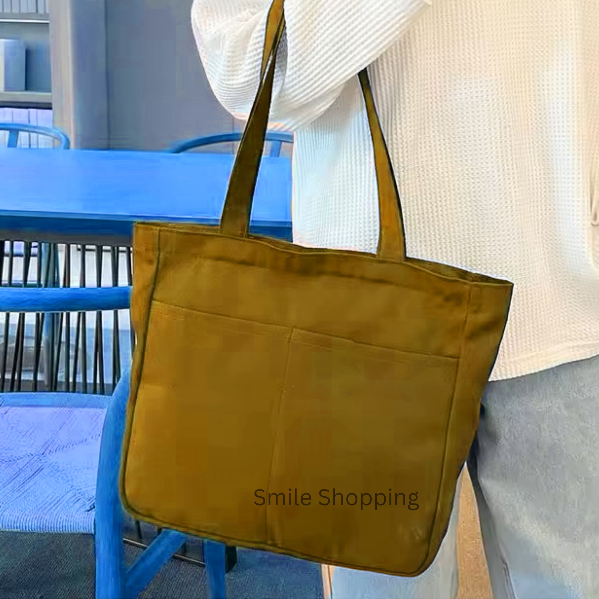 Picture of Women Cotton tote bag solid color designer ladies casual handbag shoulder bag simple large capacity reusable shopping beach bag FSB 09