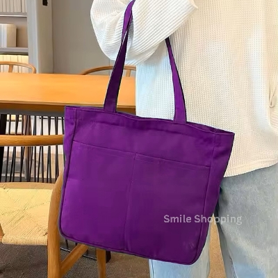 Picture of Women Cotton tote bag solid color designer ladies casual handbag shoulder bag simple large capacity reusable shopping beach bag FSB 09