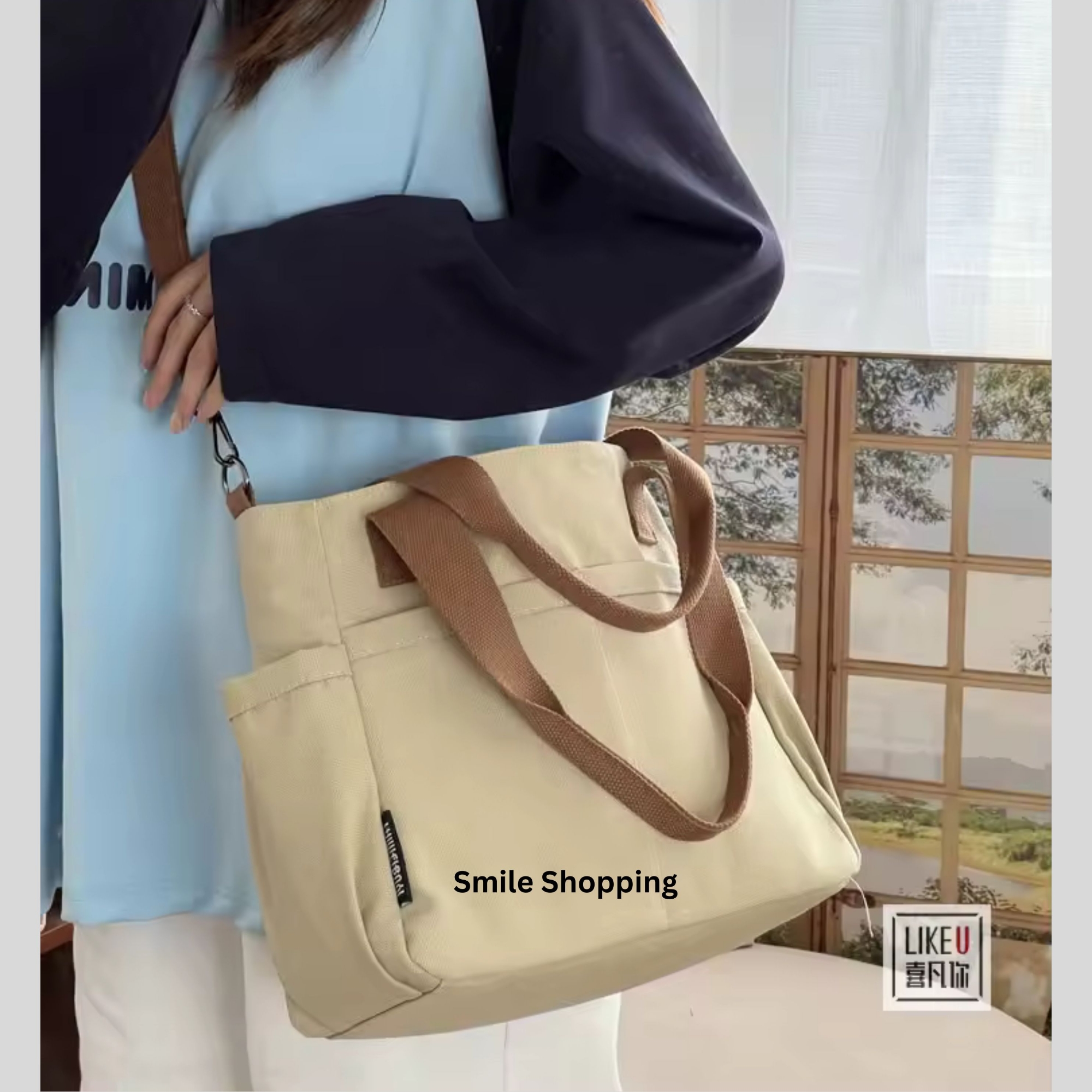 Picture of Cotton Fashion Shoulder Bag With Long Belt, Women's Canvas Casual Tote Shoulder Bag Large Capacity Cotton Shoulder Bag FSB 10