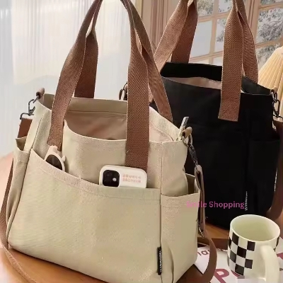 Picture of Cotton Fashion Shoulder Bag With Long Belt, Women's Canvas Casual Tote Shoulder Bag Large Capacity Cotton Shoulder Bag FSB 10