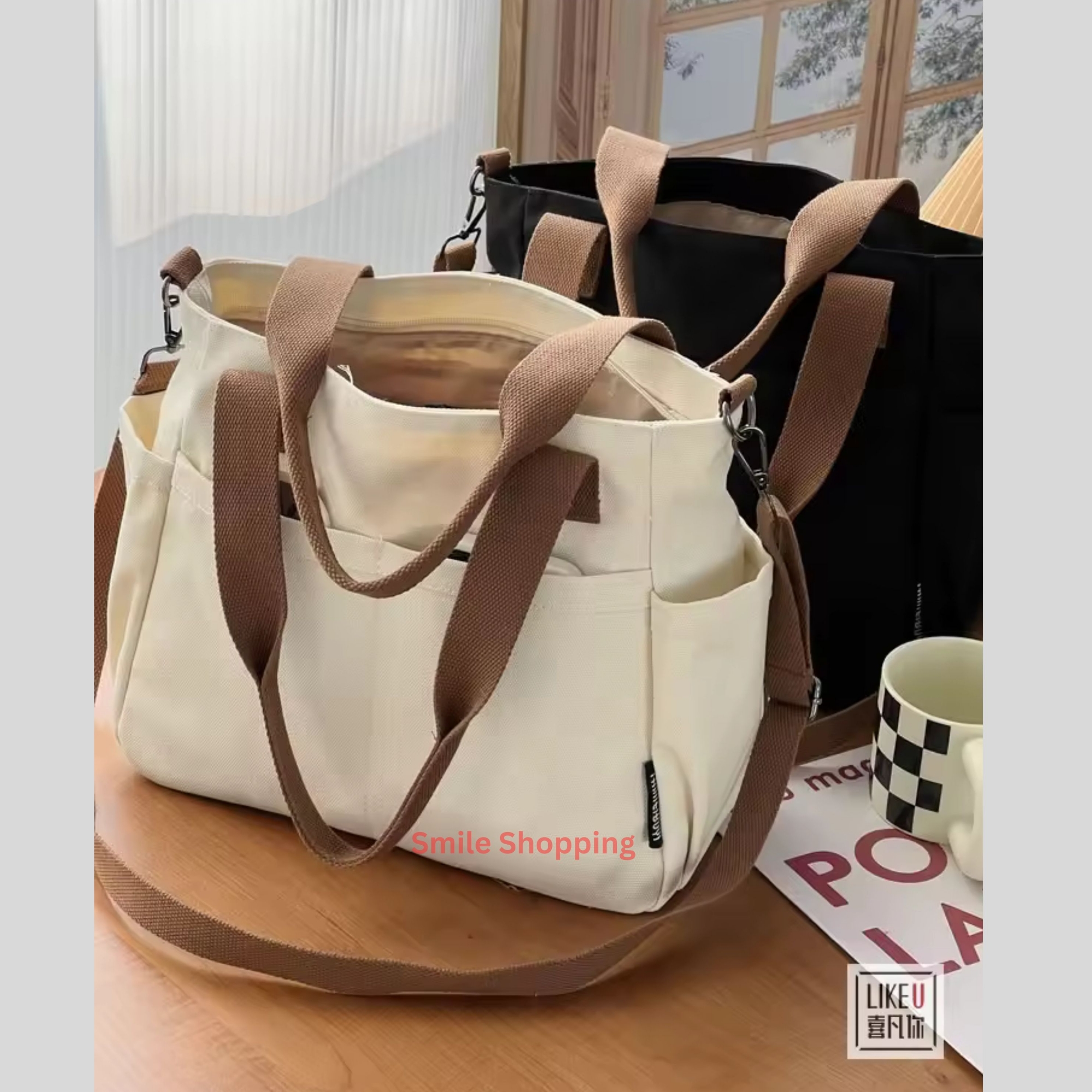 Picture of Cotton Fashion Shoulder Bag With Long Belt, Women's Canvas Casual Tote Shoulder Bag Large Capacity Cotton Shoulder Bag FSB 10