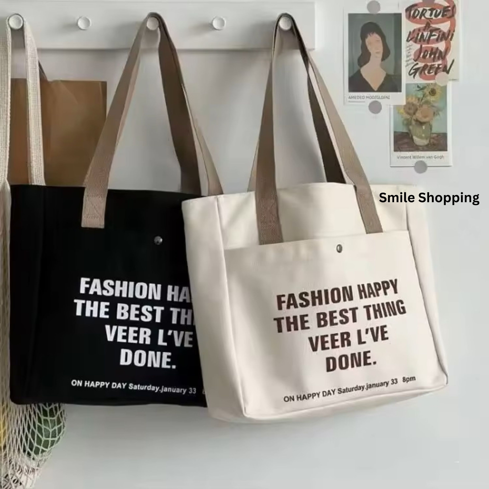 Picture of Fashionable Casual Large Capacity Shoulder Bag Shoppers Canvas Letter Fashion Harajuku Zipper Print Handbag Cheap Woman (FSB 13)