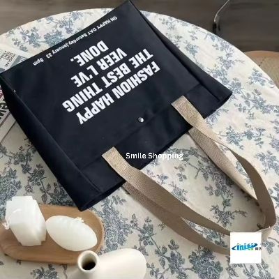 Picture of Fashionable Casual Large Capacity Shoulder Bag Shoppers Canvas Letter Fashion Harajuku Zipper Print Handbag Cheap Woman (FSB 13)