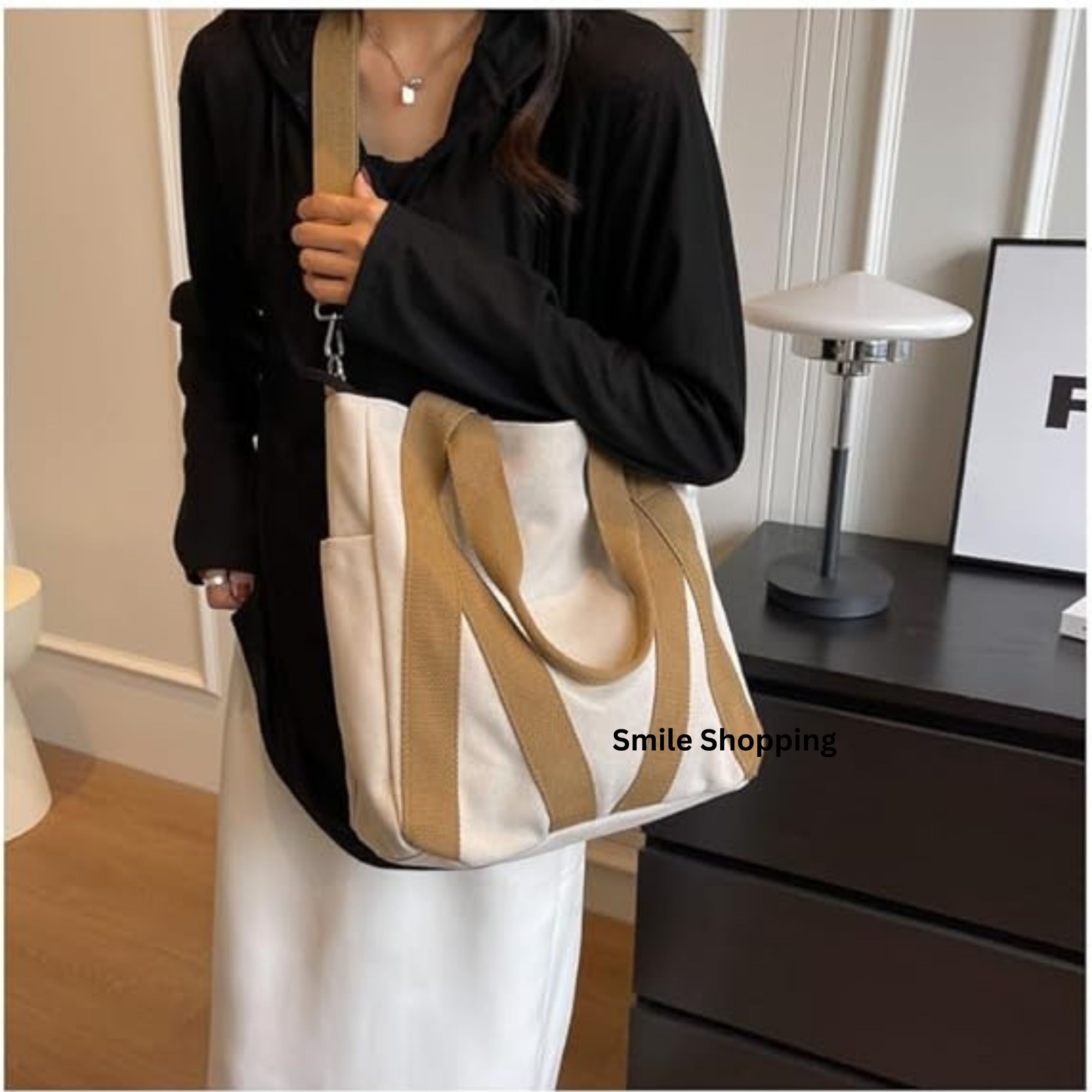 Picture of Canvas Stylist Shoulder Bag Women Tote Bag Aesthetic Plain Canvas Tote Bags Crossbody Tote Bag Fashionable Cotton Shoulder Bag (FSB 14)