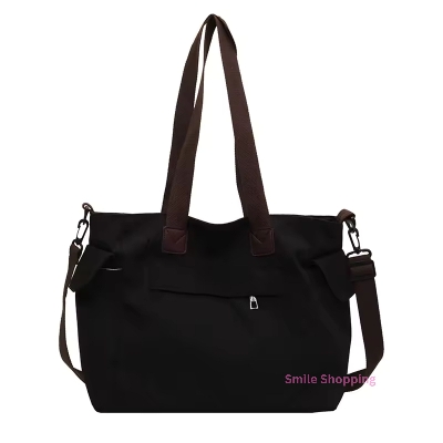 Picture of Canvas Women Shoulder Bag With Long Belt, Women's Canvas Tote Bag with Zipper Crossbody Bag Large Work Bag Black Shoulder Bag Multiple Pockets FSB 11