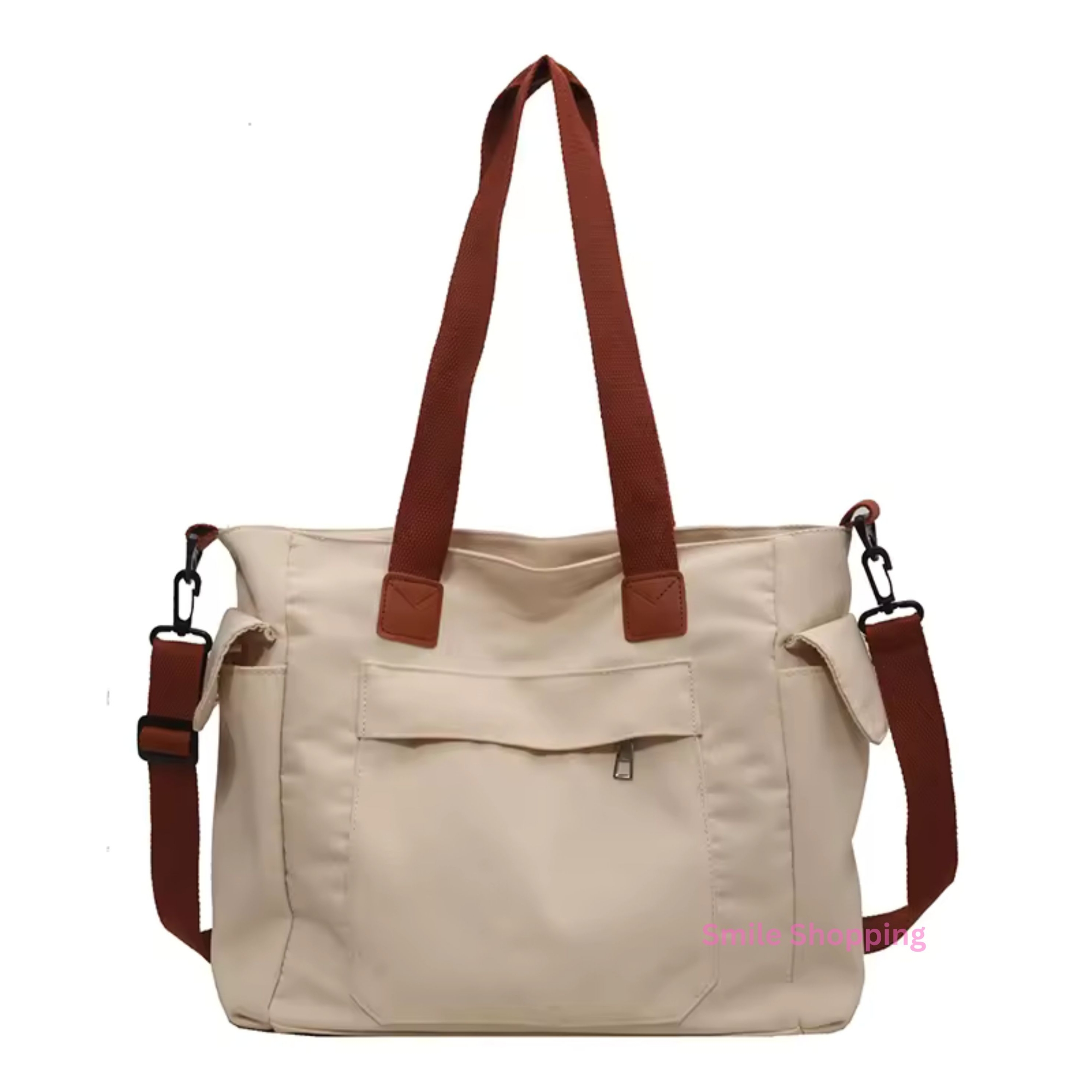 Picture of Canvas Women Shoulder Bag With Long Belt, Women's Canvas Tote Bag with Zipper Crossbody Bag Large Work Bag Black Shoulder Bag Multiple Pockets FSB 11