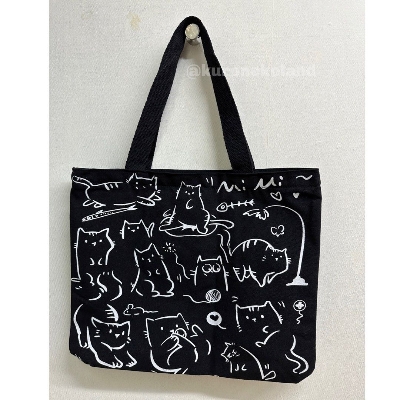 Picture of Printed Premium Quality Canvas Tote Bag, Cat Printed Tote Bag With Zipper (CP-01)