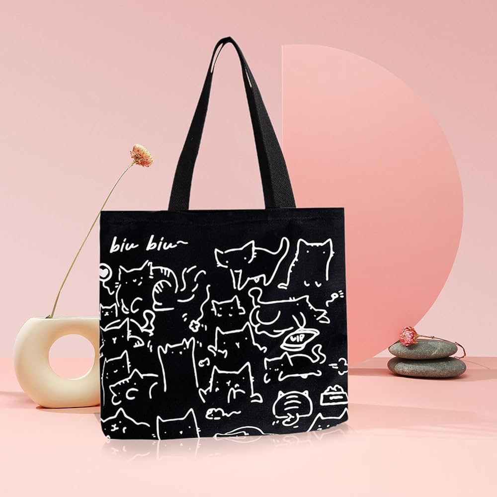 Picture of Printed Premium Quality Canvas Tote Bag, Cat Printed Tote Bag With Zipper (CP-01)