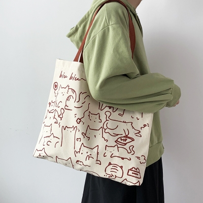 Picture of Printed Premium Quality Canvas Tote Bag, Cat Printed Tote Bag With Zipper (CP-01)