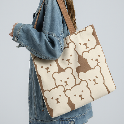 Picture of Printed Premium Quality Canvas Tote Bag, Cat face Printed Tote Bag With Zipper CP-03