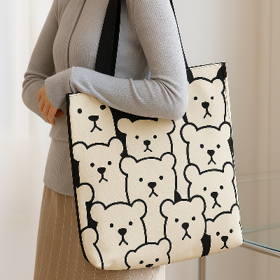 Picture of Printed Premium Quality Canvas Tote Bag, Cat face Printed Tote Bag With Zipper CP-03