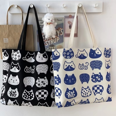 Picture of Printed Premium Quality Canvas Tote Bag, Cartoon Printed Tote Bag With Zipper CP-04