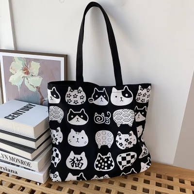 Picture of Printed Premium Quality Canvas Tote Bag, Cartoon Printed Tote Bag With Zipper CP-04