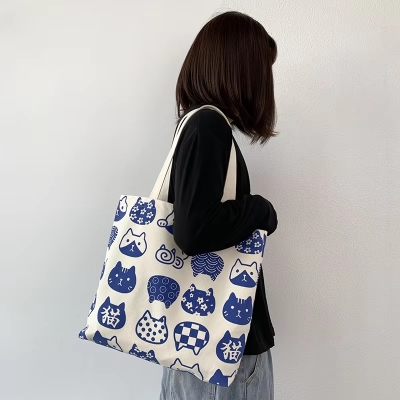 Picture of Printed Premium Quality Canvas Tote Bag, Cartoon Printed Tote Bag With Zipper CP-04