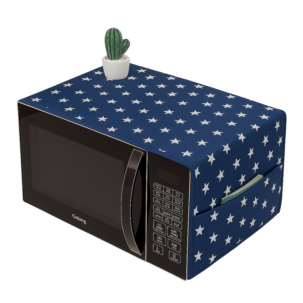 Picture of Microwave Oven Cover – Cherry & Strawberry Print | Dustproof, Washable, with Full-Width Side Pocket | Fits Standard Countertop Models | Cute & Functional Kitchen Accessory (OC-N2)