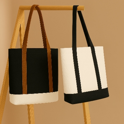 Picture of Contrast Cotton Canvas Shoulder Bag – Stylish & Durable. Fashionable Canvas Tote bag for girls.