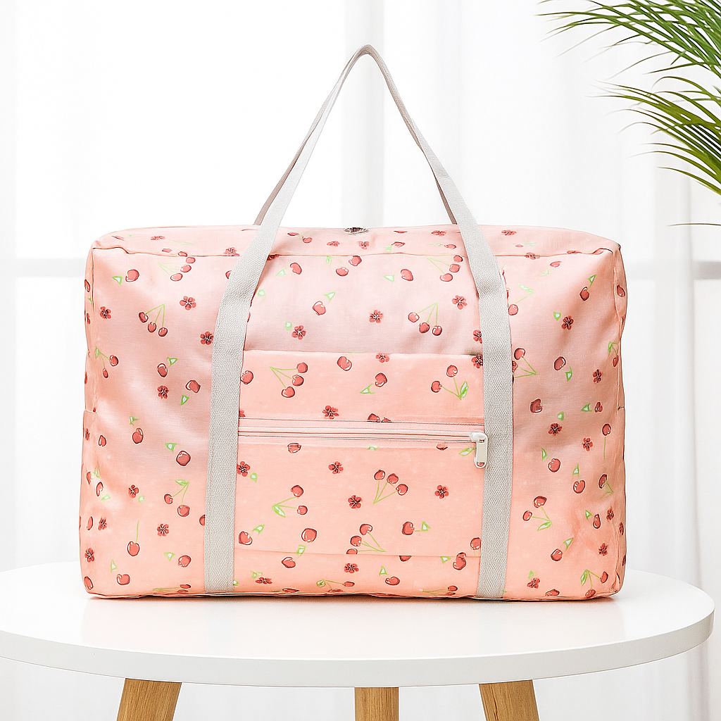 Picture of Foldable Travel Duffel Bag – Lightweight, Waterproof, Spacious | With Front Zipper Pocket & Durable Handles | Available in Cute Cherry & Star Prints – Ideal for Travel, Gym, Shopping(PFTB 01)
