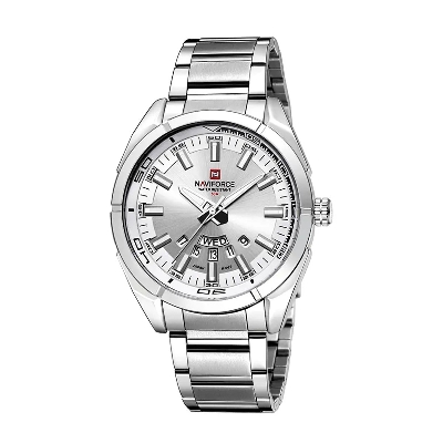 Picture of Naviforce NF9038- Silver Stainless Steel Analog Watch for Men - Silver and White