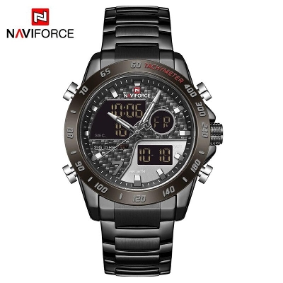 Picture of NAVIFORCE NF9171 Black Stainless Steel Dual Time Wrist Watch For Men - Black
