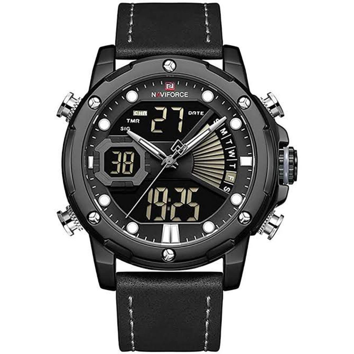 Picture of Naviforce nf9172 black color PU skin is the two-time clock-black color