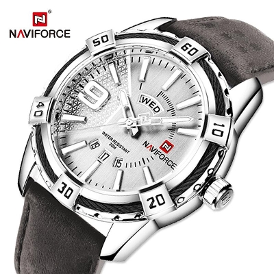 Picture of Naviforce NF9117 - Coffee Color Strap - PU Leather Analog Watch for Men - Silver & Coffee