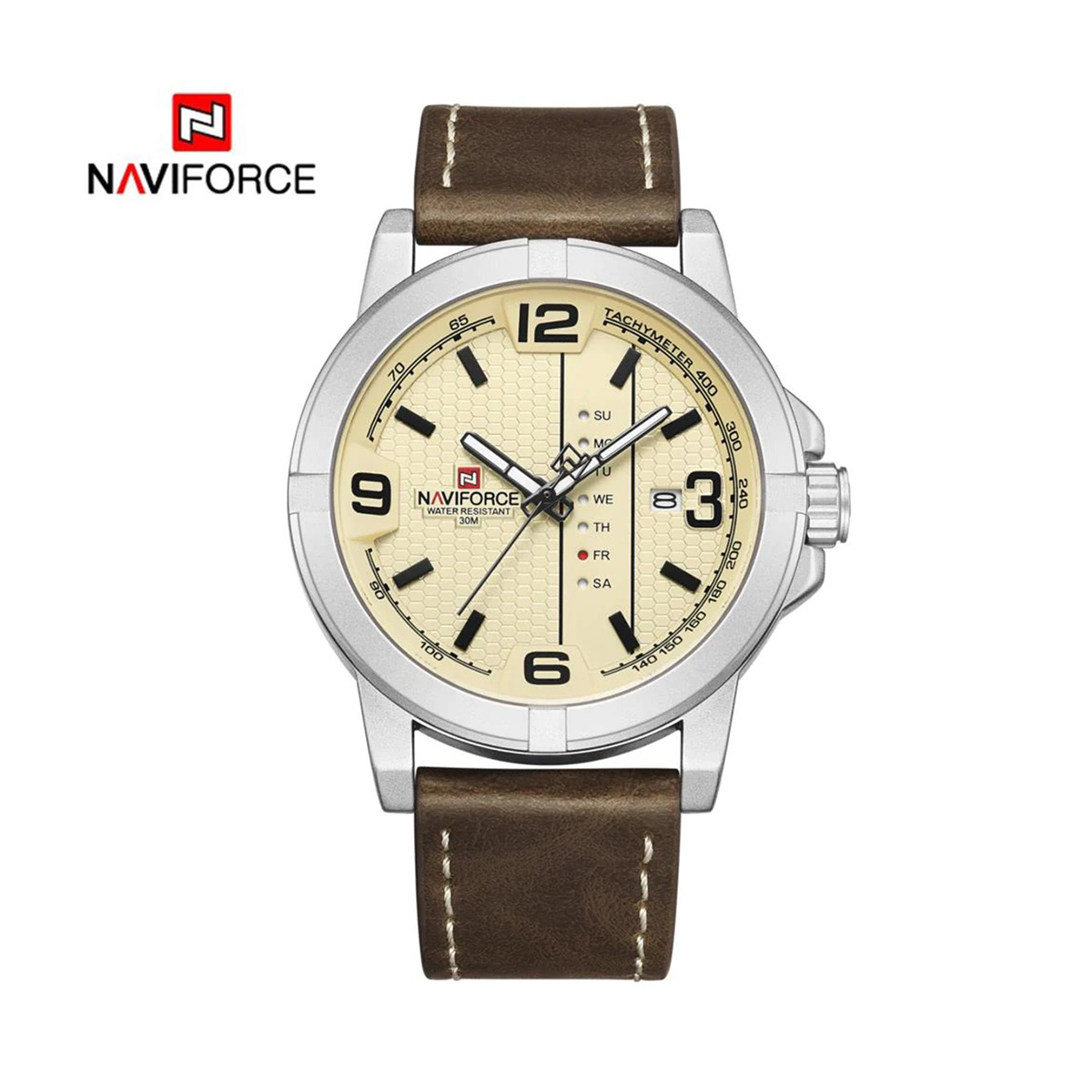 Picture of পুরুষদের জন্য naviforce nf9177 চকোলেট pu চামড়ার অ্যানালগ ঘড়ি-রূপালী এবং চকলেট রঙের