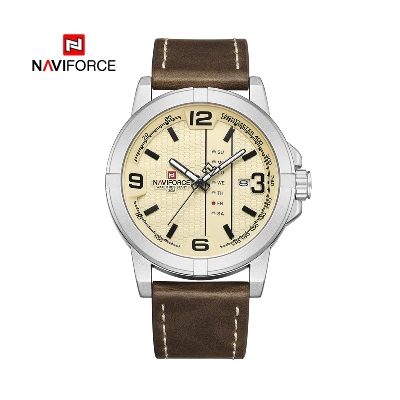 Picture of পুরুষদের জন্য naviforce nf9177 চকোলেট pu চামড়ার অ্যানালগ ঘড়ি-রূপালী এবং চকলেট রঙের