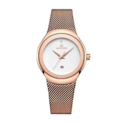 Picture of মহিলাদের জন্য naviforce nf5004 রোজগোল্ড মেশ স্টেইনলেস স্টিল অ্যানালগ ওয়াচ-সাদা এবং রোজগোল্ড