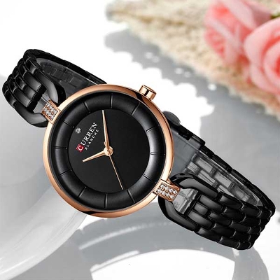 Picture of Curren 9052 Luxurious Brand Fashion Stainless Steel Wrist Watch for Women - Black
