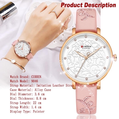 Picture of CURREN 9046 Top Brand Women Watches Pink Leather Wristwatch Analog Ladies Clock Fashion Luxury Quartz Watch-pink