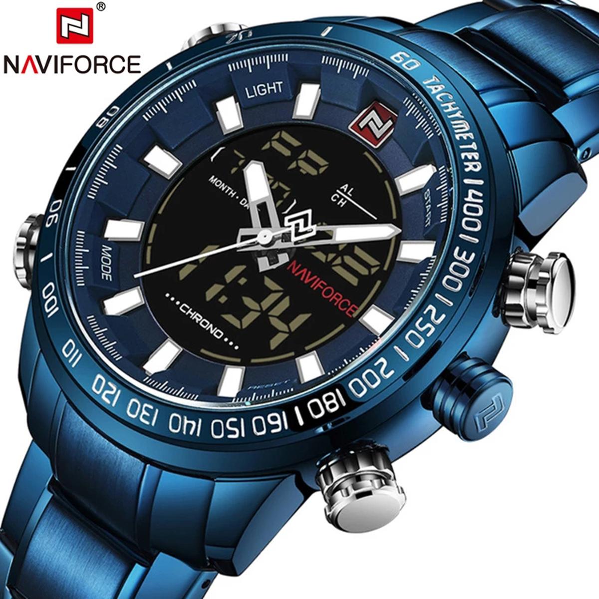 Picture of NAVIFORCE NF9093 Royal Blue Stainless Steel Dual Time Wrist Watch For Men- BLUE