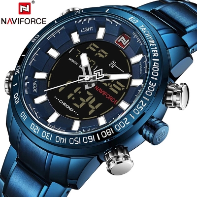 Picture of NAVIFORCE NF9093 Royal Blue Stainless Steel Dual Time Wrist Watch For Men- BLUE