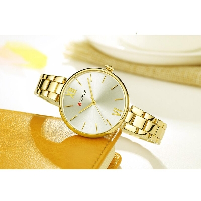 Picture of CURREN 9017 Golden Stainless Steel Analog Watch For Women - Golden & White