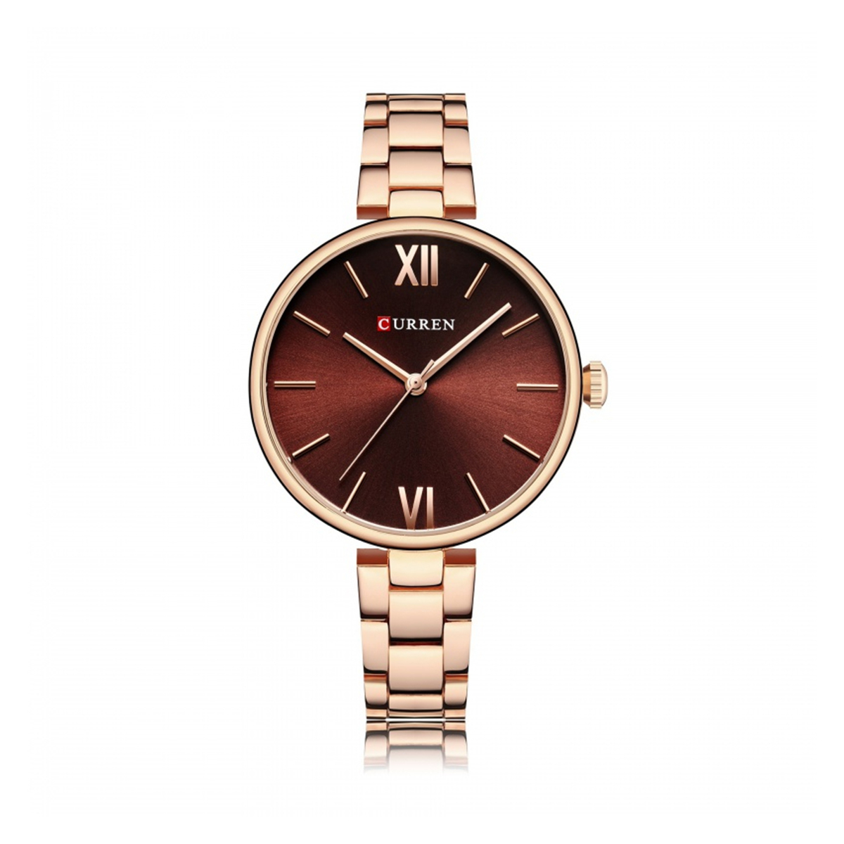 Picture of Curren 9017 Rose Golden Stainless Steel Analog Watch for Women - Rose Gold and Coffee