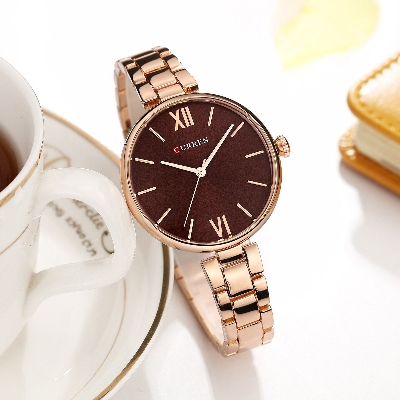 Picture of Curren 9017 Rose Golden Stainless Steel Analog Watch for Women - Rose Gold and Coffee