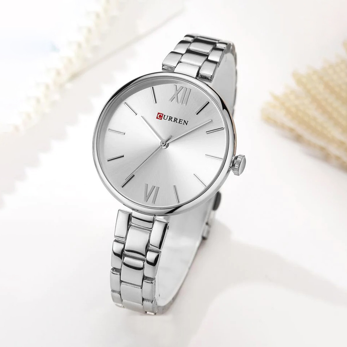 Picture of Curren 9017 Silver Stainless Steel Analog Clock-Rupali Color for Women