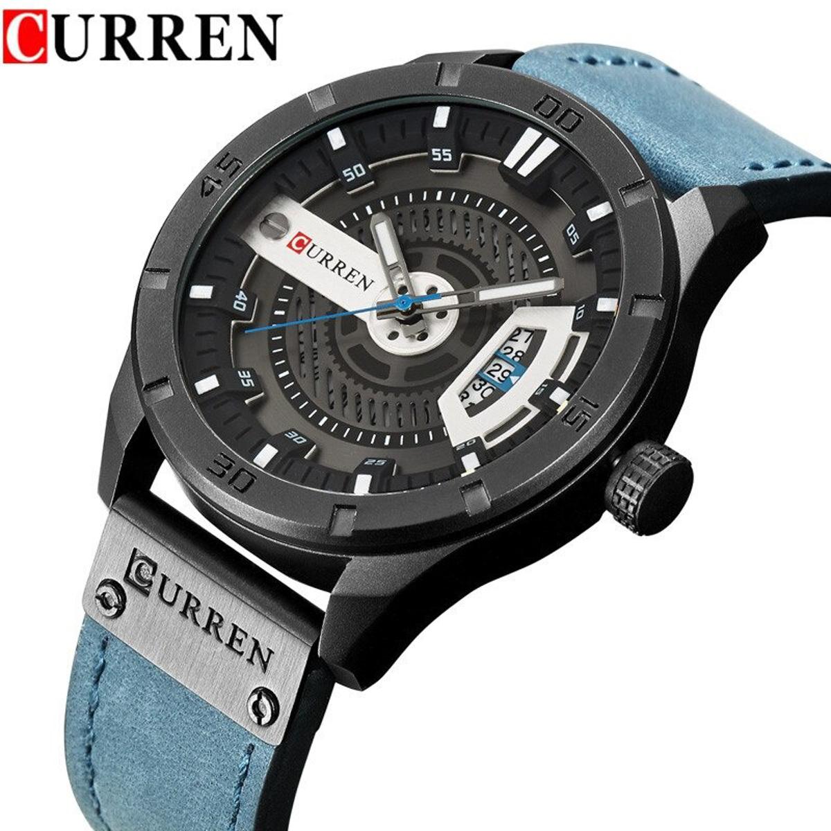 Picture of Curren 8301 Blue Leather Analog Watch for Men- Blue