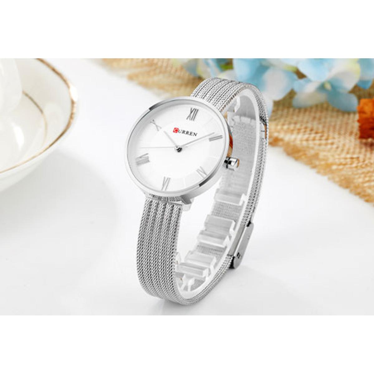 Picture of CURREN 9020 Silver  Stainless Steel Analog Watch For Women - White & Silver