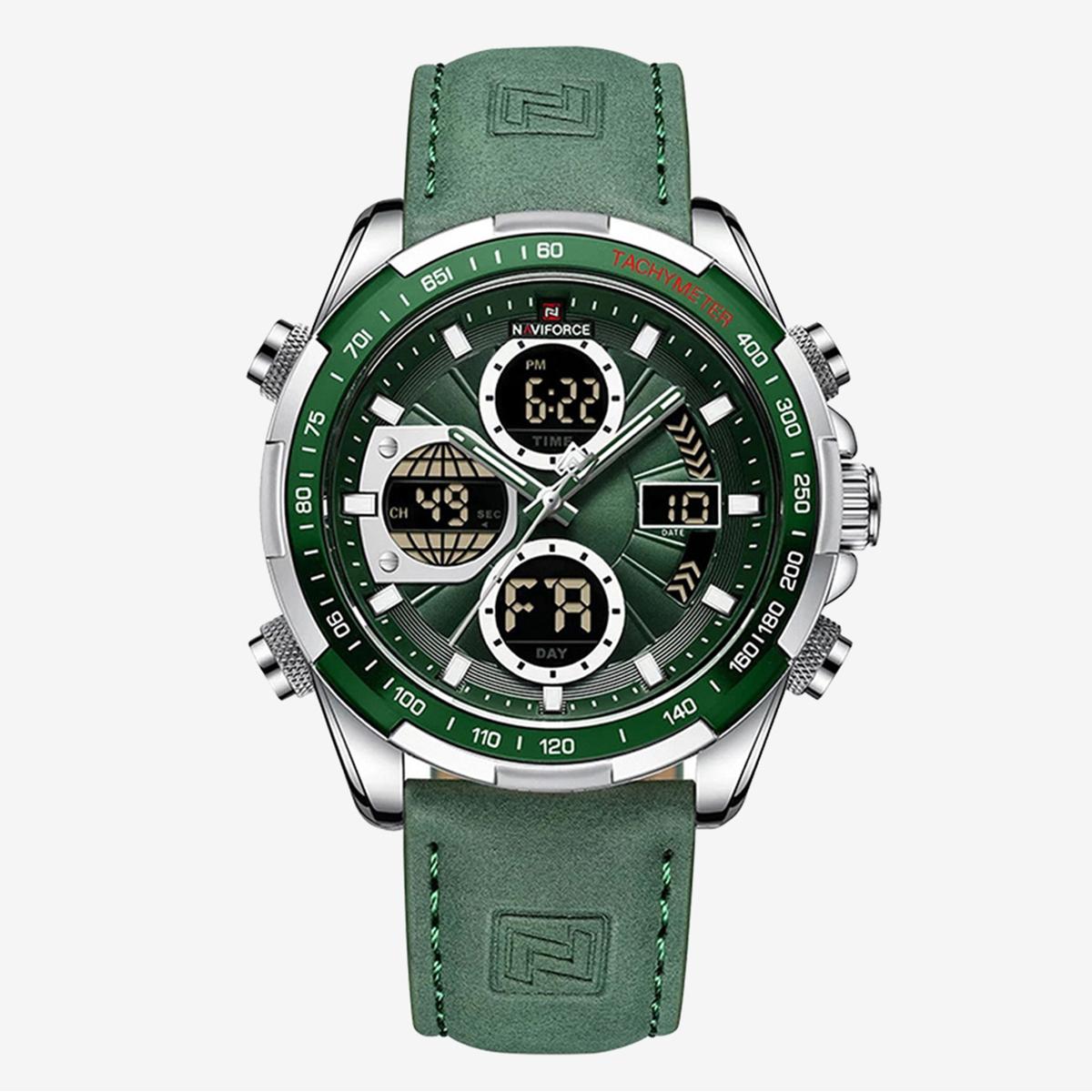 Picture of Naviforce 9197 Dual Time Military Wristband Watch for Men Silver Green