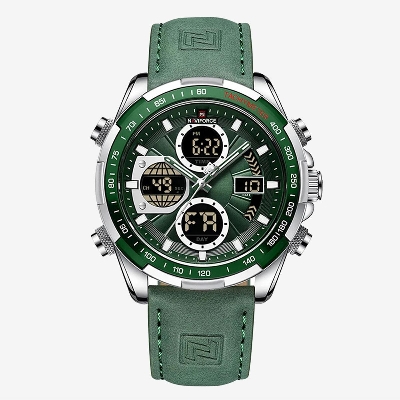 Picture of Naviforce 9197 Dual Time Military Wristband Watch for Men Silver Green